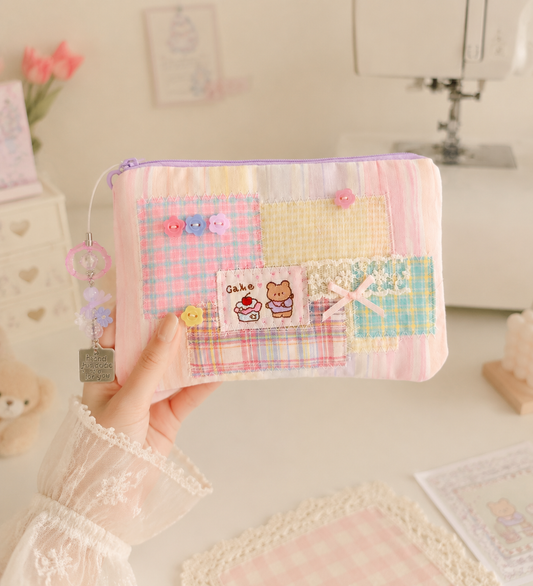Handmade Pastel Cake Bear Patchwork Zipper Pouch ｜Free shipping
