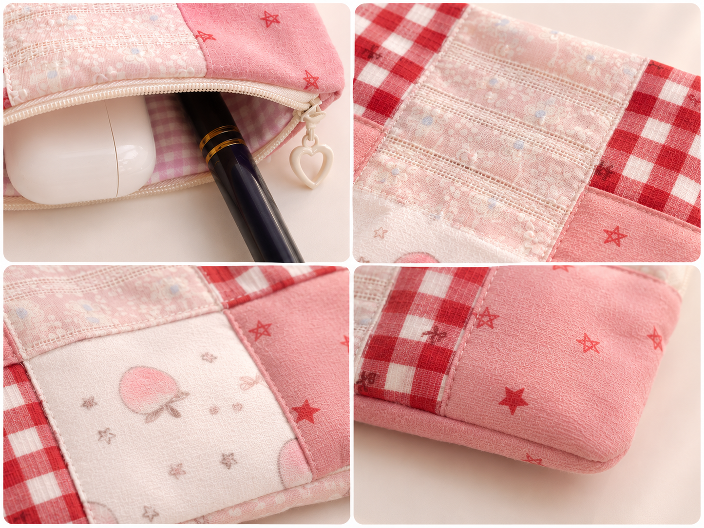 Handmade Strawberry Patchwork Zipper Pouch | Everyday Essentials Bag