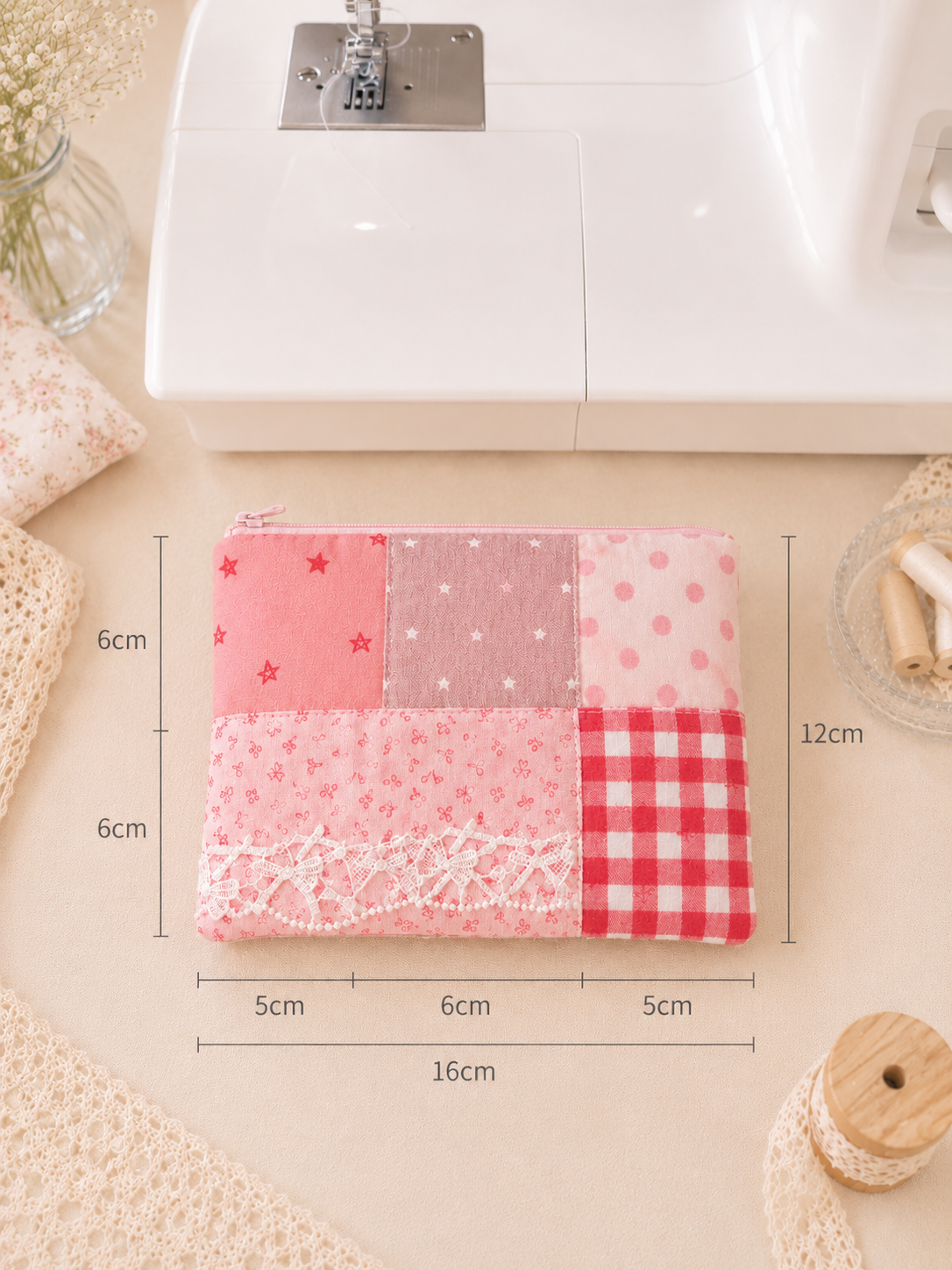 Handmade Pink Patchwork Zipper Pouch | Everyday Essentials Bag