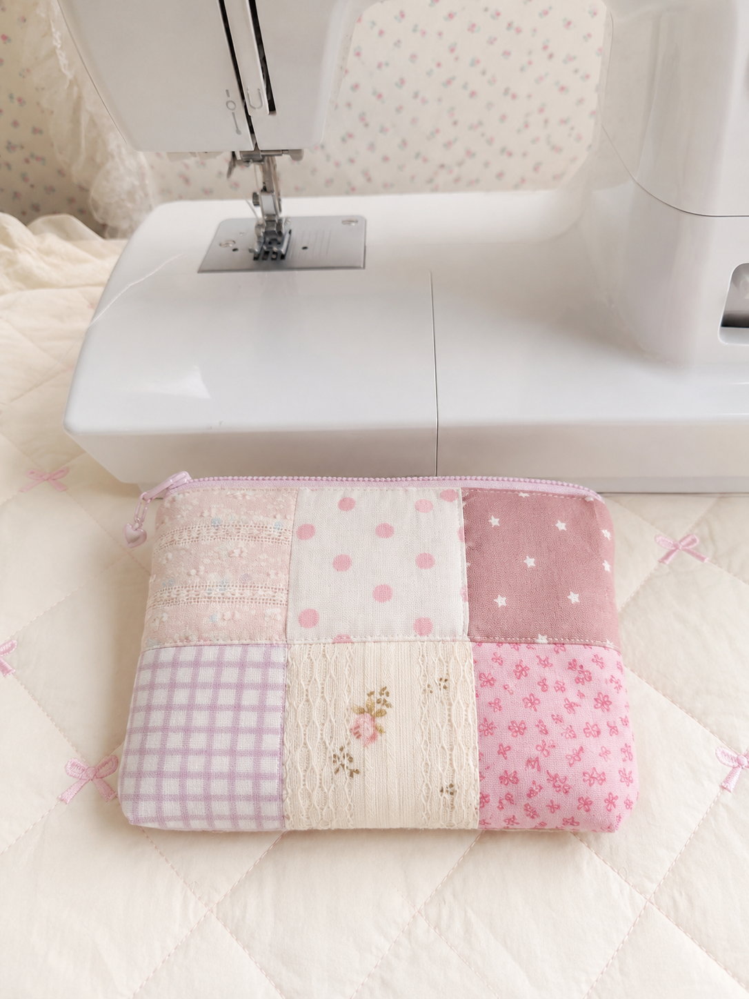 Handmade Blush Pink Patchwork Zipper Pouch | Everyday Essentials Bag