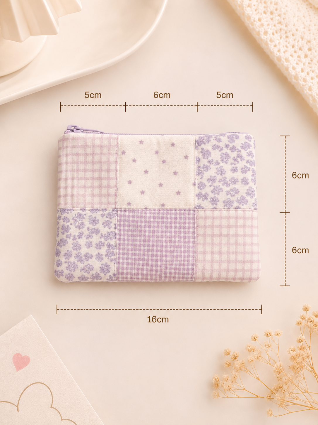 Handmade Lavender Patchwork Zipper Pouch | Everyday Essentials Bag