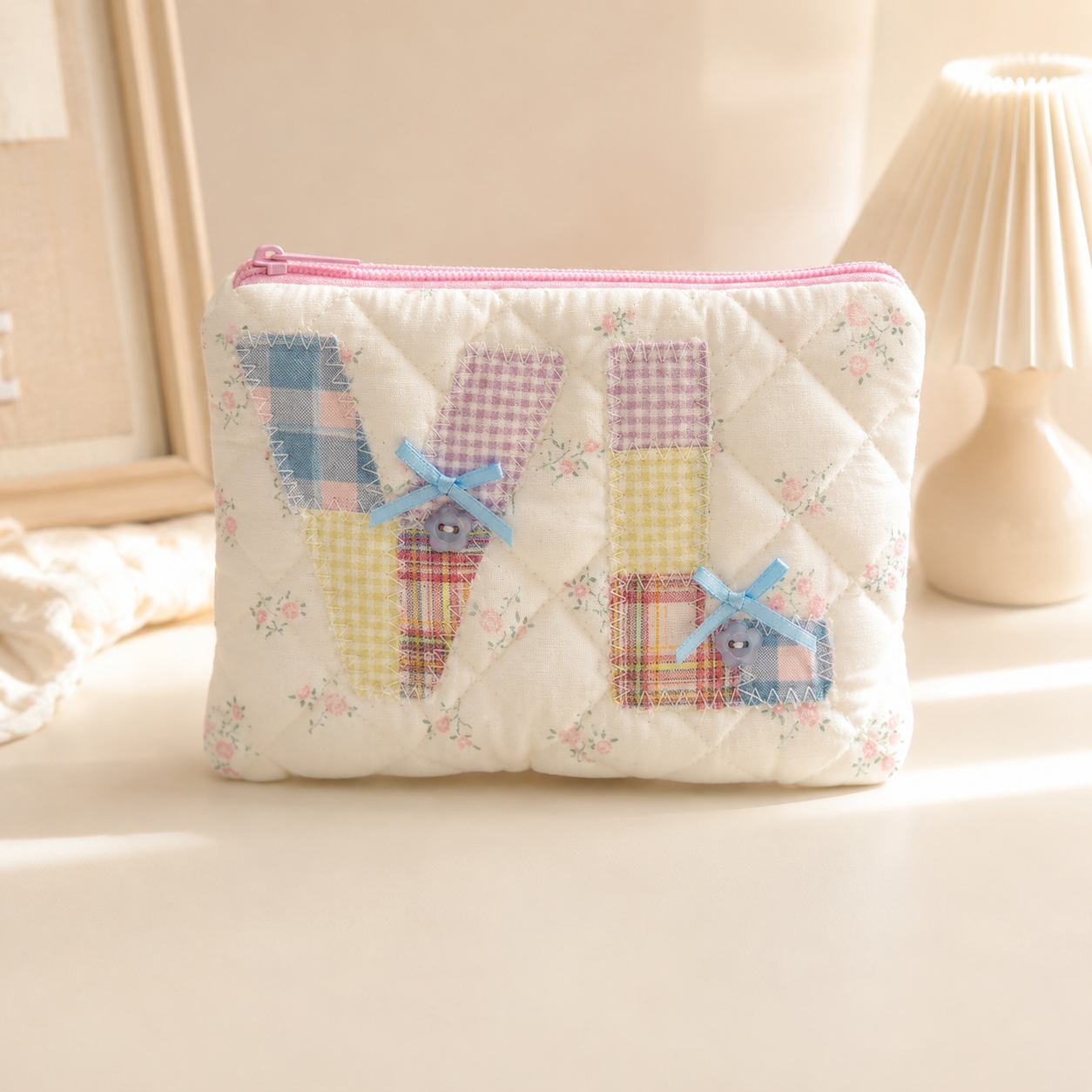 Handmade Personalized Initial Patchwork Zipper Pouch｜Free shipping