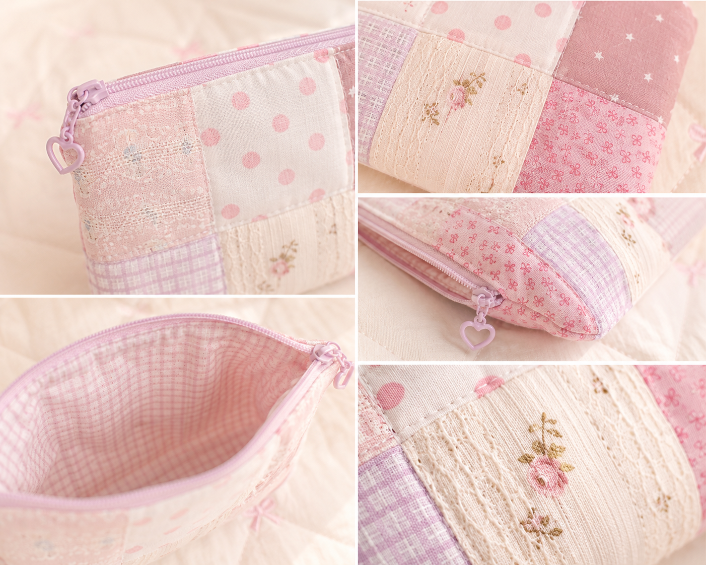 Handmade Blush Pink Patchwork Zipper Pouch | Everyday Essentials Bag