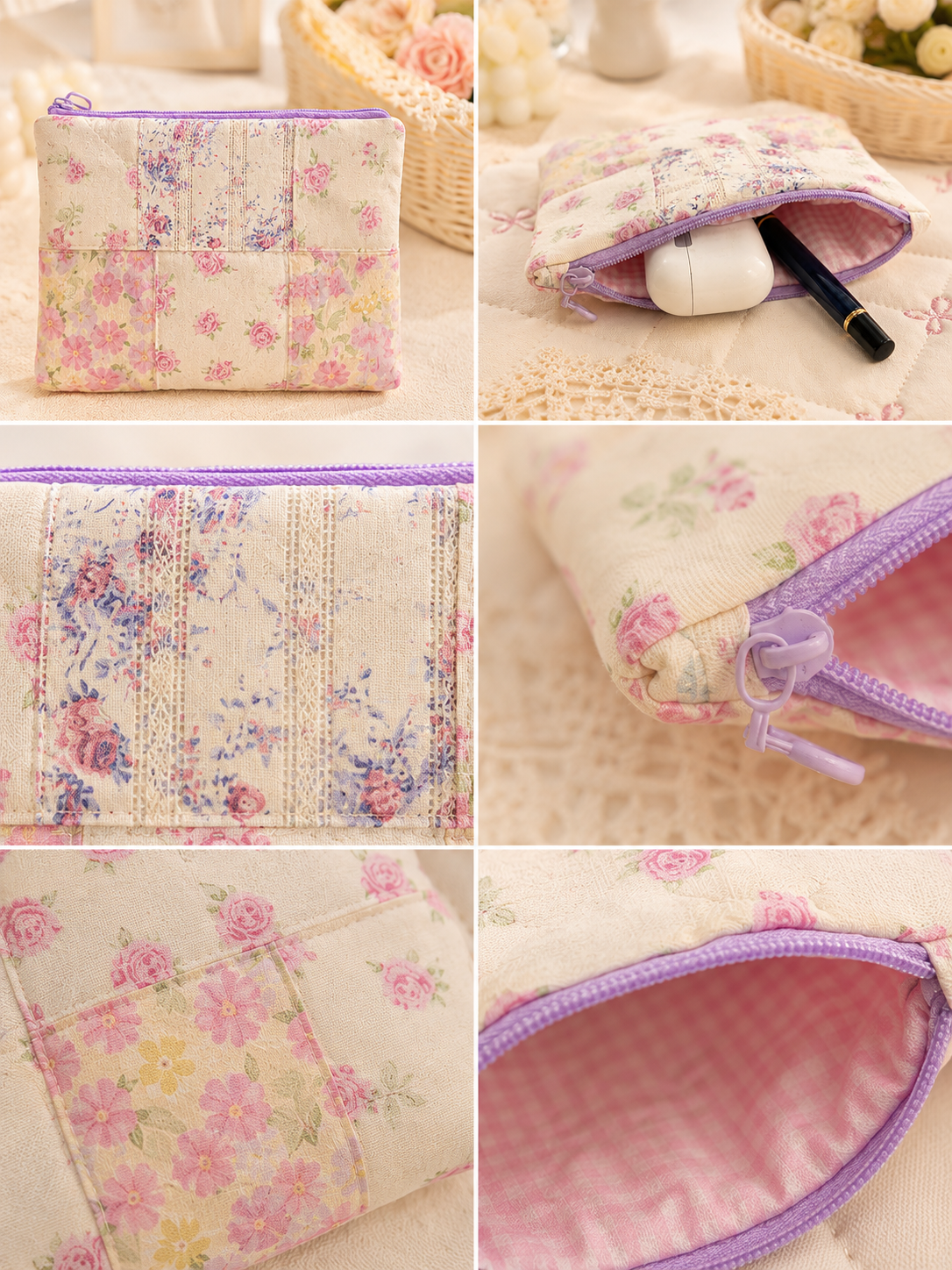 Handmade Floral Patchwork Zipper Pouch | Everyday Essentials Bag