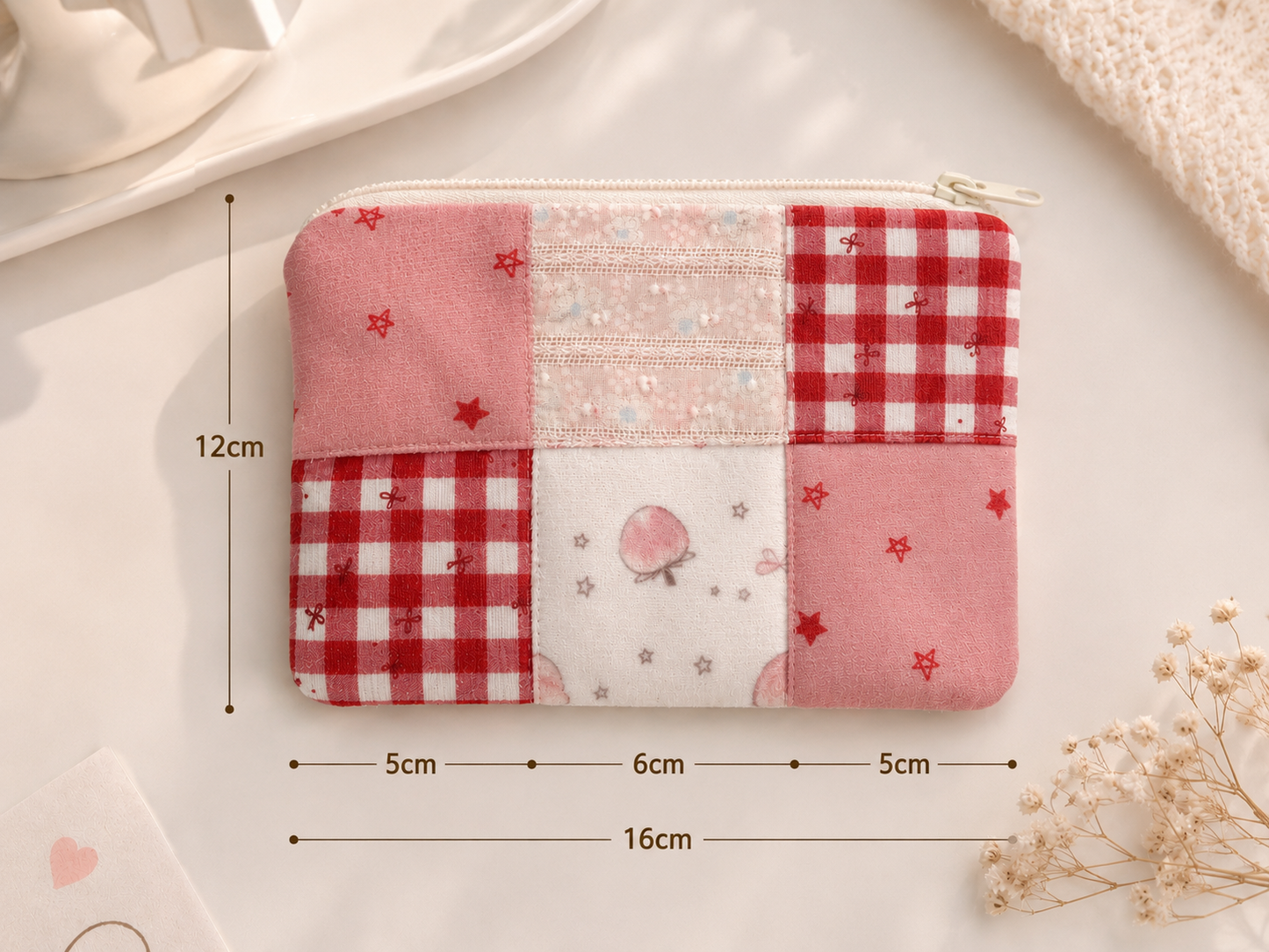 Handmade Strawberry Patchwork Zipper Pouch | Everyday Essentials Bag