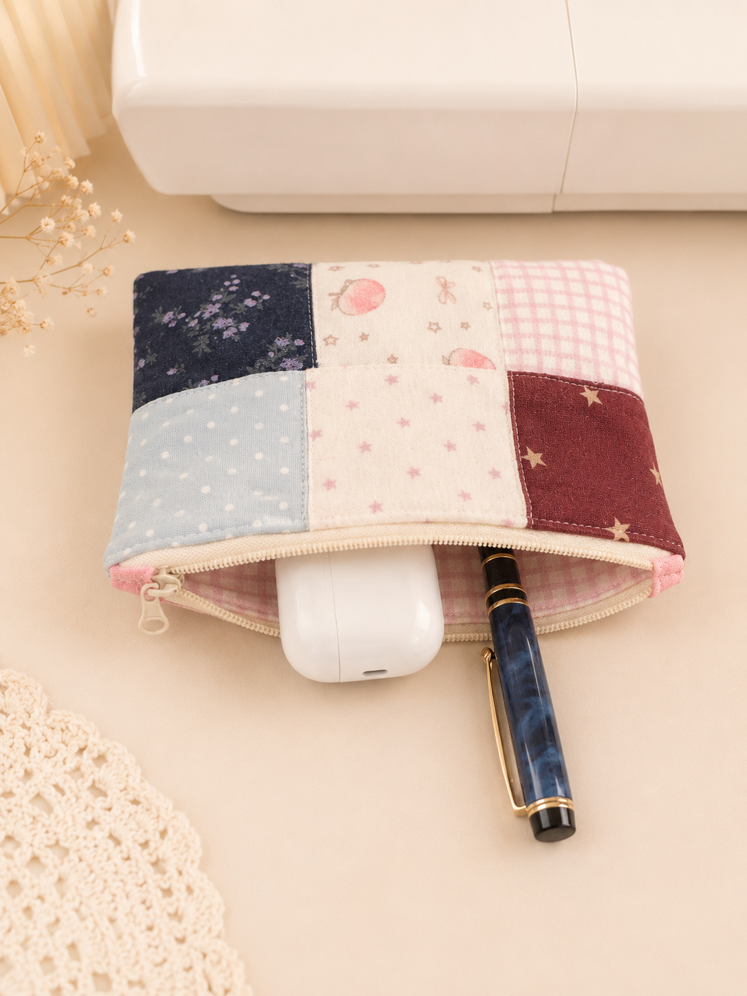 Handmade Vintage Patchwork Zipper Pouch | Everyday Essentials Bag