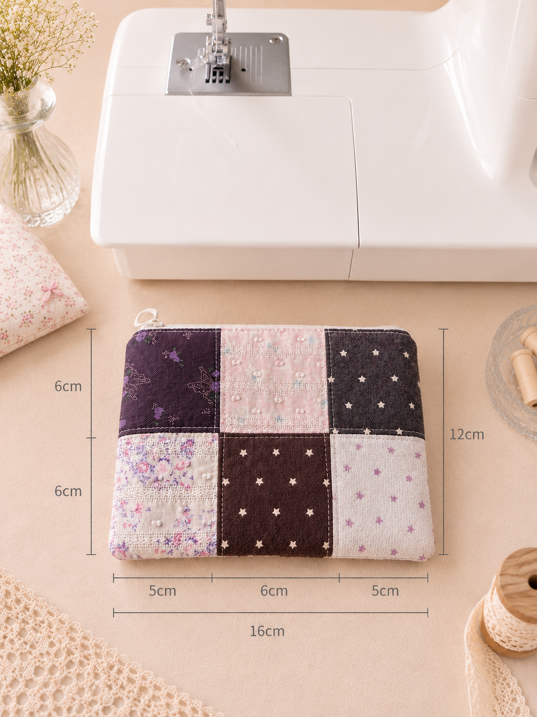 Handmade Midnight Lavender Patchwork Zipper Pouch | Everyday Essentials Bag