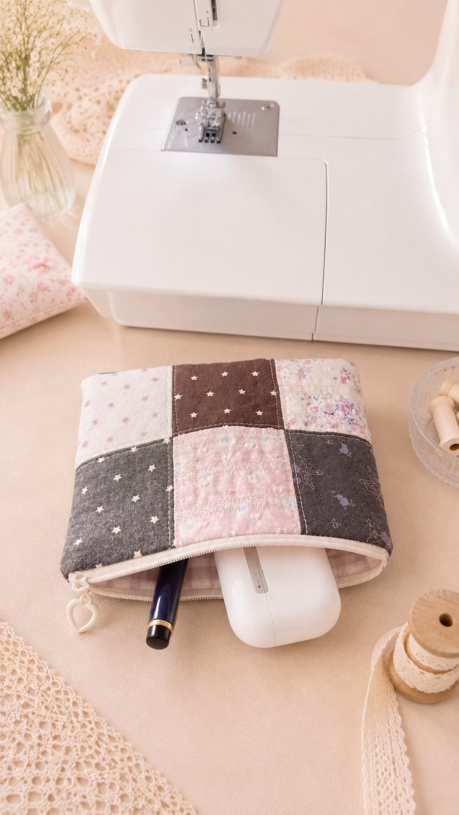 Handmade Midnight Lavender Patchwork Zipper Pouch | Everyday Essentials Bag