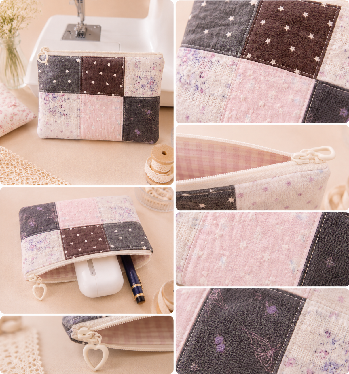 Handmade Midnight Lavender Patchwork Zipper Pouch | Everyday Essentials Bag