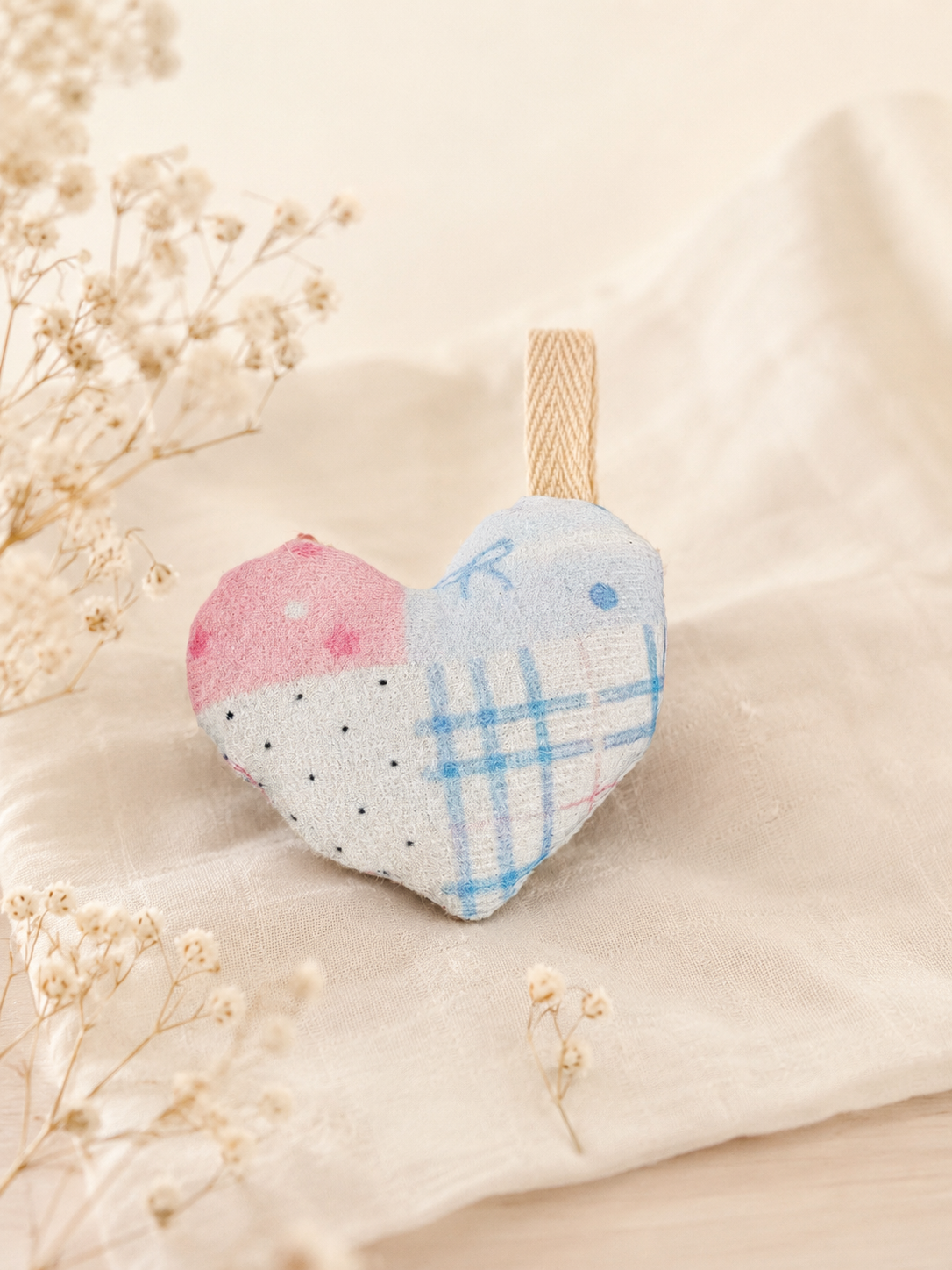 Handmade Pink Patchwork Heart Fabric Charm｜Free shipping