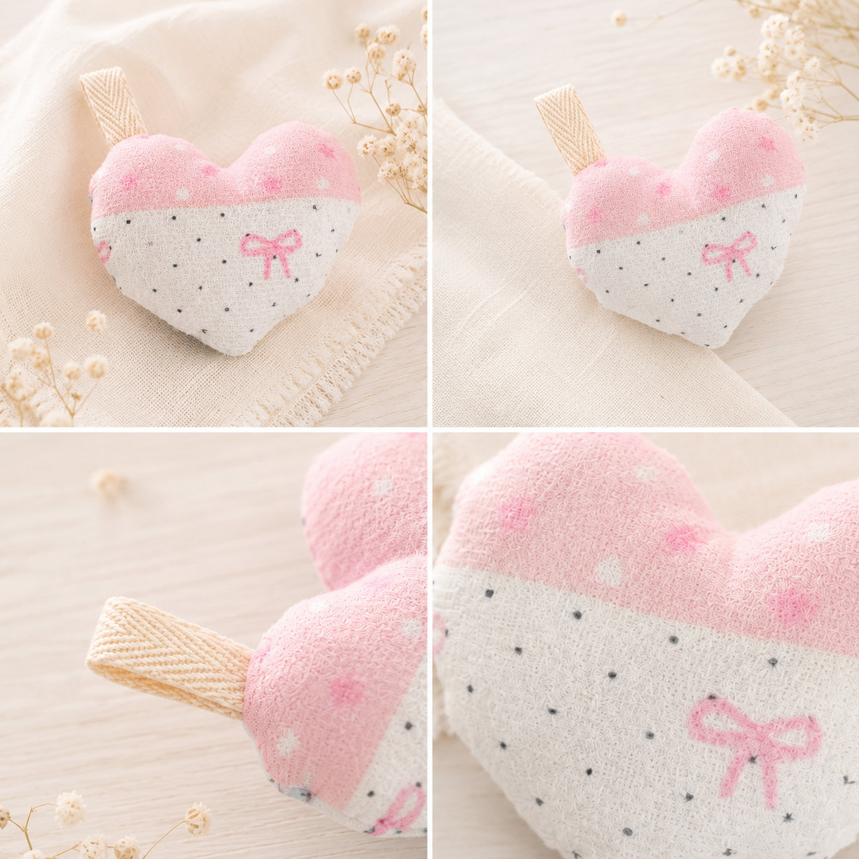 Handmade Pink Patchwork Heart Fabric Charm｜Free shipping