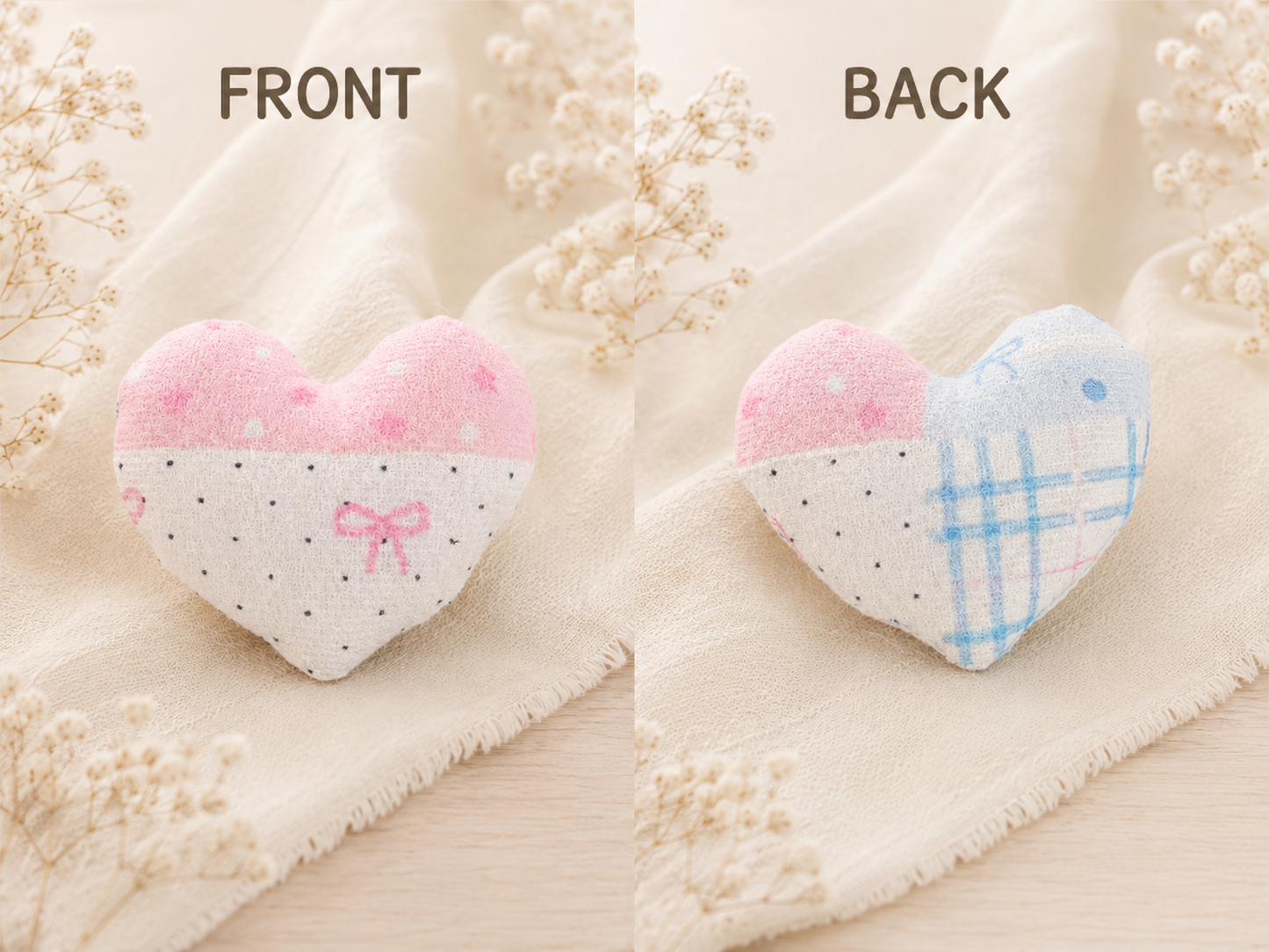 Handmade Pink Patchwork Heart Fabric Charm｜Free shipping