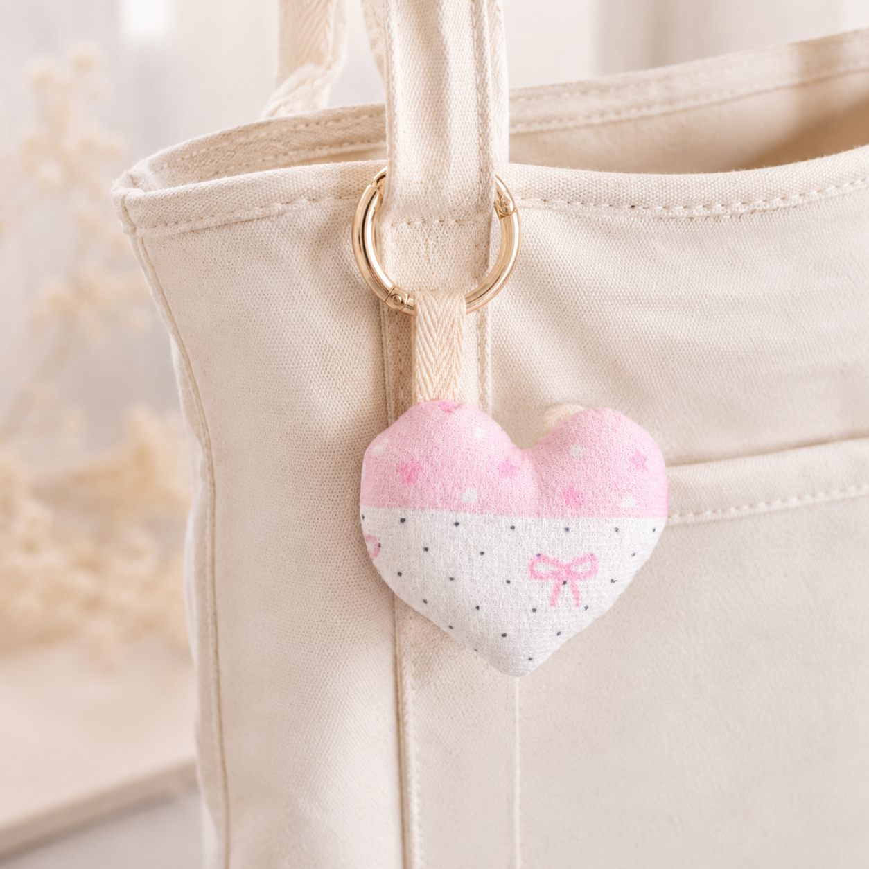 Handmade Pink Patchwork Heart Fabric Charm｜Free shipping