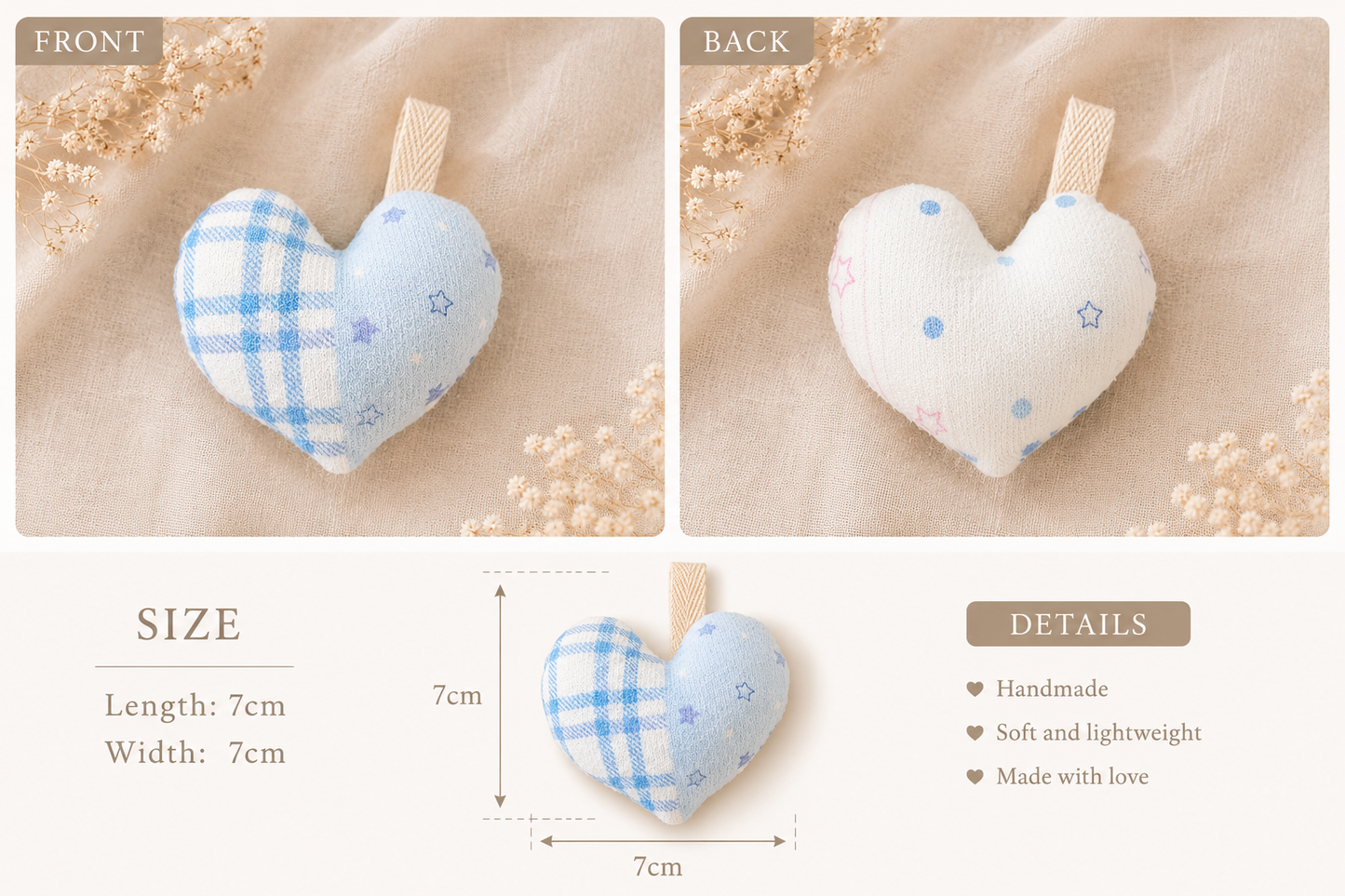 Handmade Blue Gingham Heart Bag Charm｜Free shipping