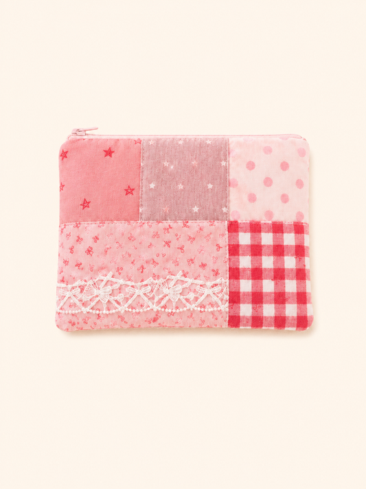 Handmade Pink Patchwork Zipper Pouch | Everyday Essentials Bag