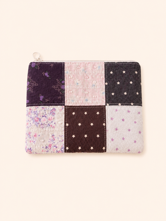 Handmade Midnight Lavender Patchwork Zipper Pouch | Everyday Essentials Bag