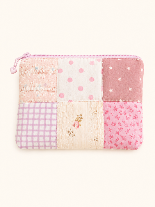 Handmade Blush Pink Patchwork Zipper Pouch | Everyday Essentials Bag