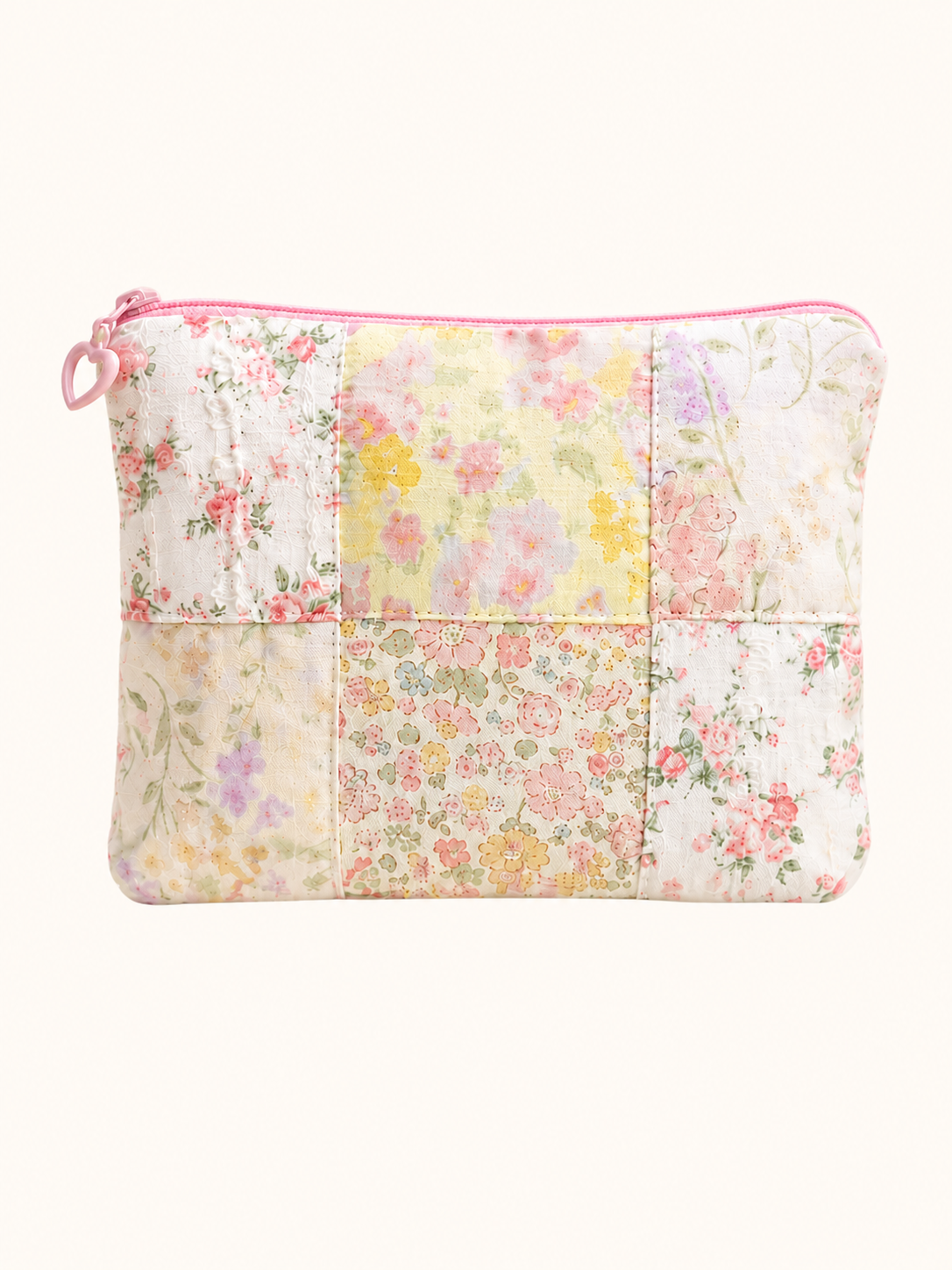 Handmade Pastel Floral Patchwork Zipper Pouch | Free shipping