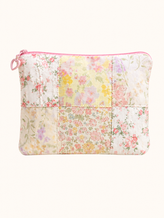 Handmade Pastel Floral Patchwork Zipper Pouch | Free shipping