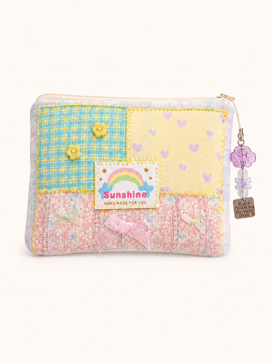 Handmade Pastel Sunshine Patchwork Zipper Pouch ｜Free shipping