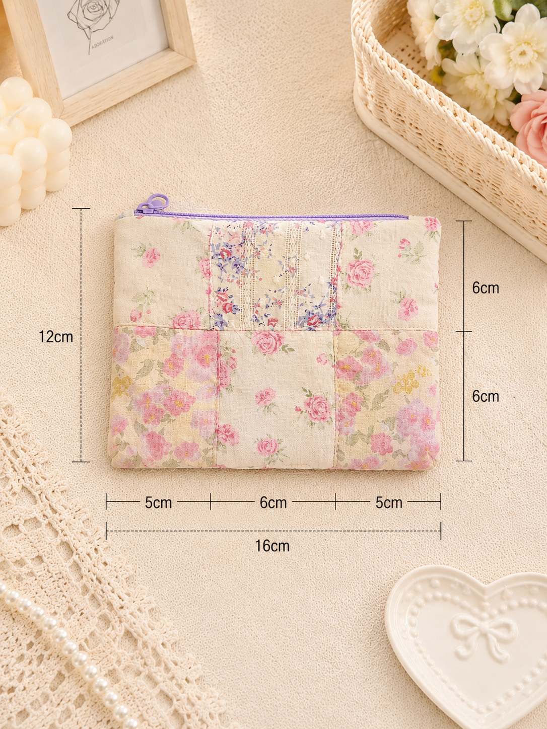 Handmade Floral Patchwork Zipper Pouch | Everyday Essentials Bag