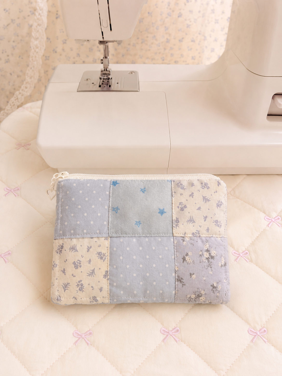 Handmade Blue Floral Patchwork Zipper Pouch | Everyday Essentials Bag