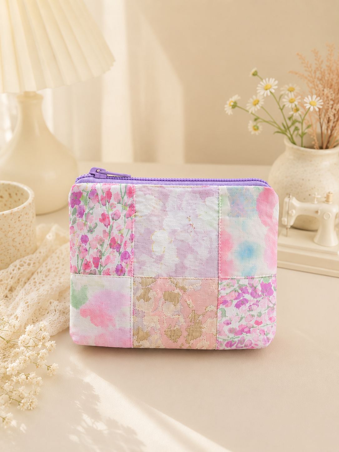 Handmade Pastel Patchwork Zipper Pouch ｜Free shipping