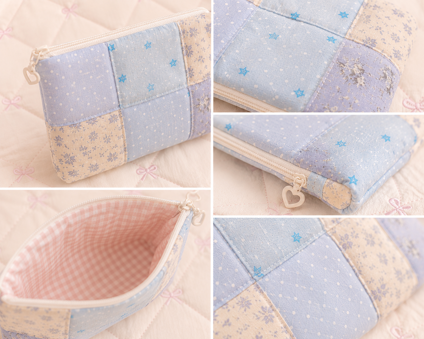 Handmade Blue Floral Patchwork Zipper Pouch | Everyday Essentials Bag