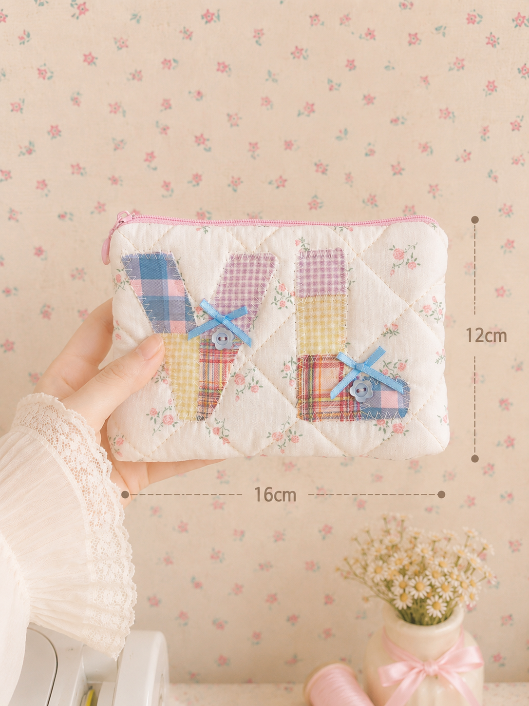 Handmade Personalized Initial Patchwork Zipper Pouch｜Free shipping