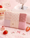 Strawberry Cake Patchwork Pouch | Handmade Quilted Zipper pouch| Free shipping