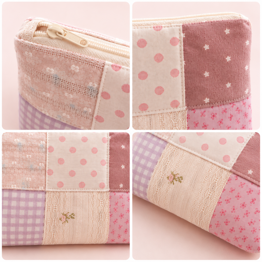 Strawberry Cake Patchwork Pouch | Handmade Quilted Zipper pouch| Free shipping