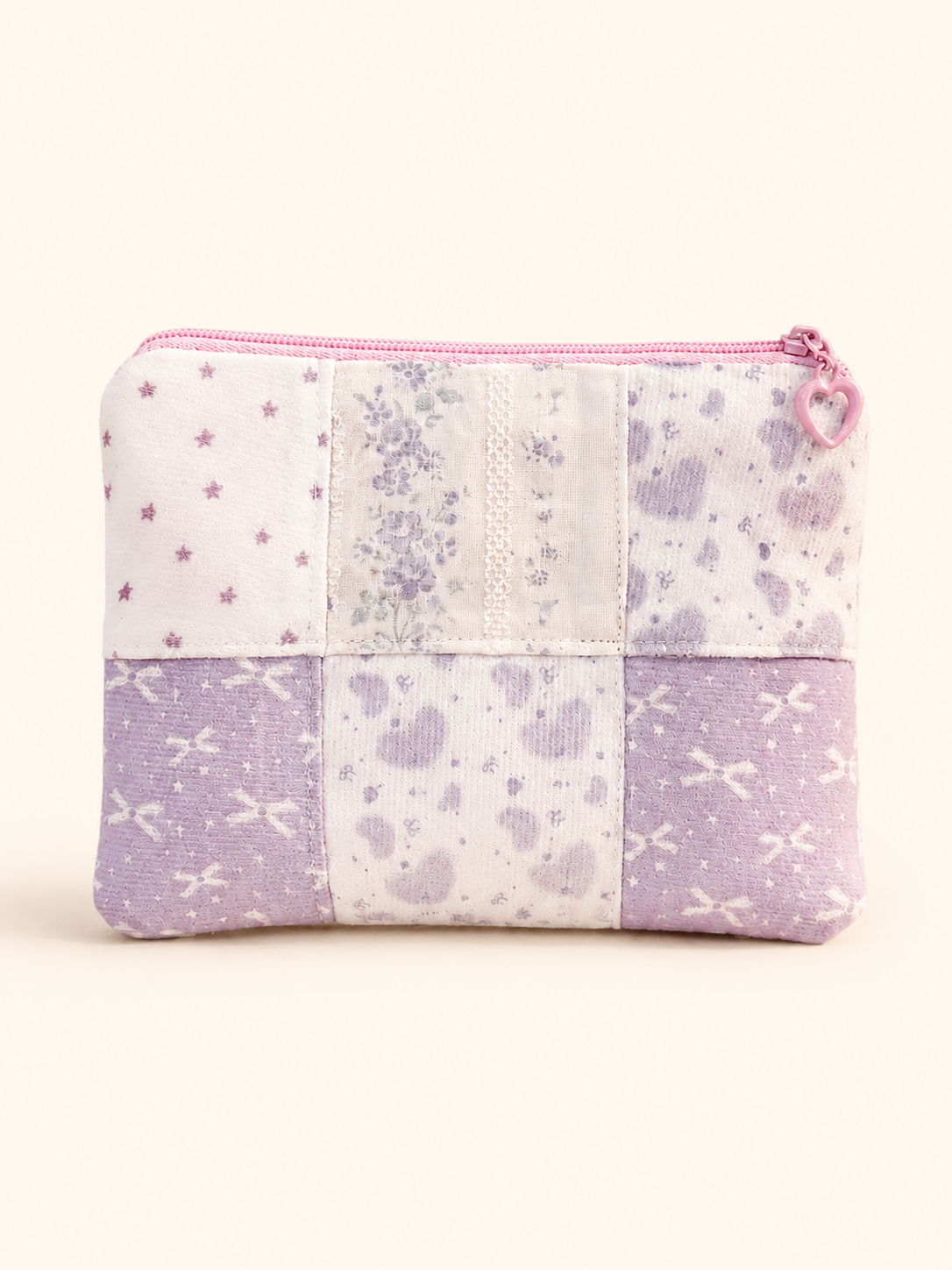Handmade Lavender Patchwork Zipper Pouch | Free shipping