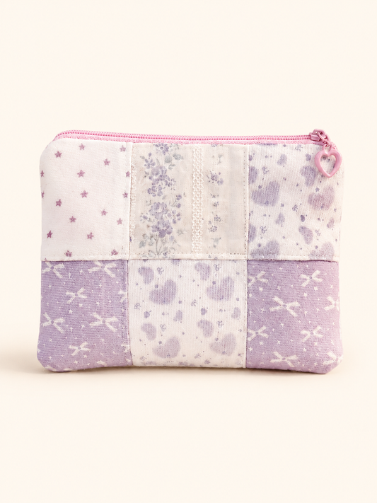 Handmade Lavender Patchwork Zipper Pouch | Free shipping