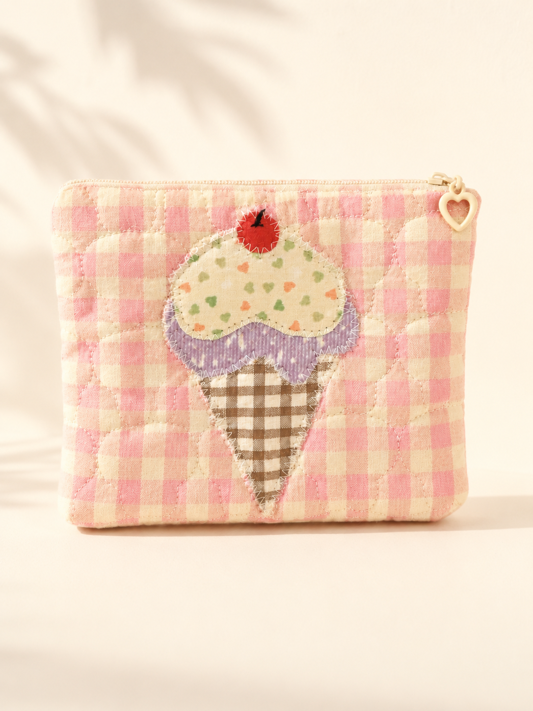 Handmade Sweet Ice Cream Gingham Quilted Zipper Pouch｜Free shipping